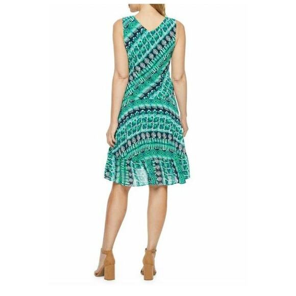 Womens Rabbit Rabbit Rabbit Designs Wrap Fit & Flare Dress Blue Geometric Sze 14 - Picture 2 of 10